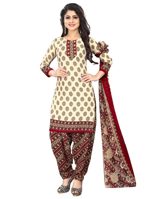 cream crepe unstitched salwar suit - 14841881 - Very Small Image - 1