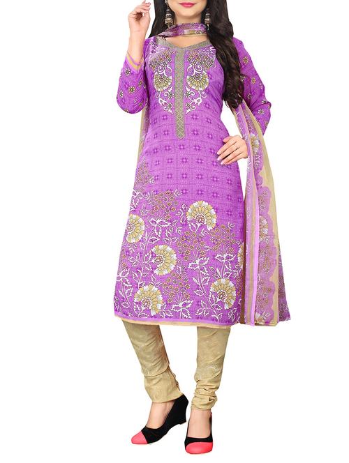 purple crepe printed unstitched suit - 14841898 - Very Small Image - 1