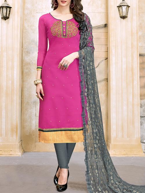 embroidered unstitched churidaar suit - 14842210 - Very Small Image - 1