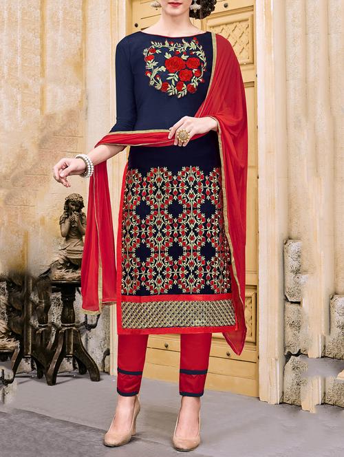 embroidered unstitched straight pant suit - 14842214 - Very Small Image - 1