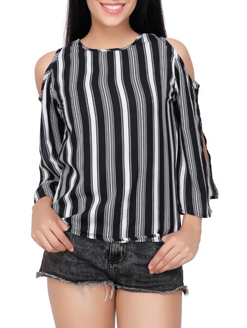 cold shoulder monochrome striped top - 14842679 - Very Small Image - 1