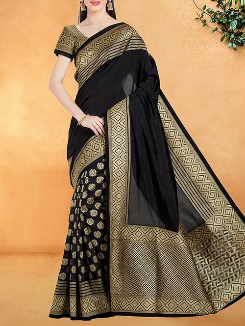 delicate golden zari half & half saree with blouse - 14844111 - Very Small Image - 1