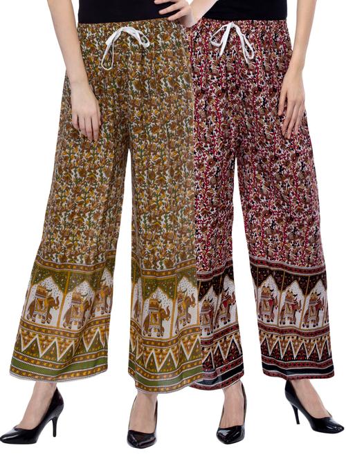 set of 2 multi colored printed palazzos - 14844124 - Very Small Image - 1