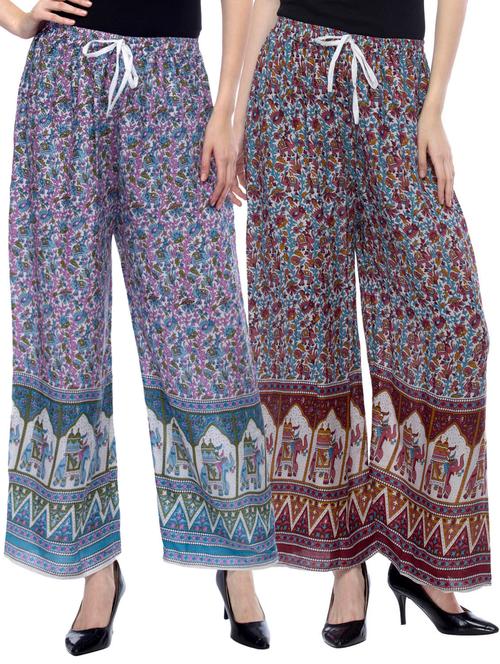 set of 2 multi colored printed palazzos - 14844143 - Very Small Image - 1