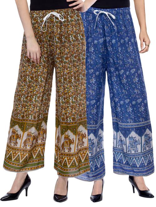 set of 2 multi colored printed palazzos - 14844146 - Very Small Image - 1