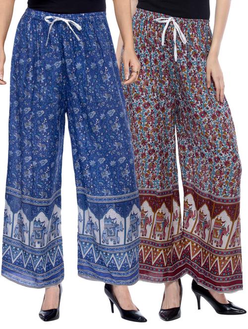 set of 2 multi colored printed palazzos - 14844154 - Very Small Image - 1