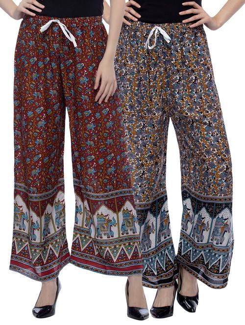 set of 2 multi colored printed palazzos - 14844160 - Very Small Image - 1