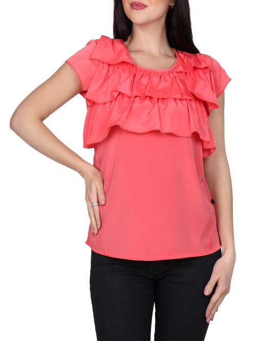 pink solid ruffle top - 14844774 - Very Small Image - 1