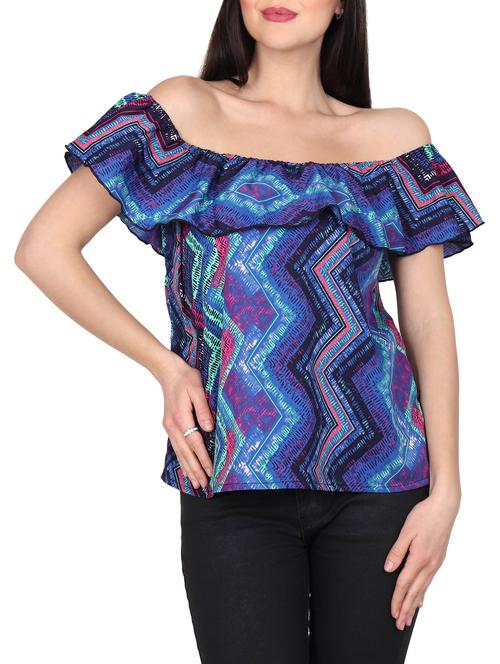 multi colored printed off shoulder top - 14844779 - Very Small Image - 1