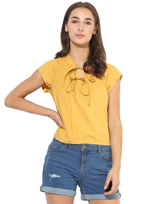 tie-up neck solid cotton top - 14845652 - Very Small Image - 1