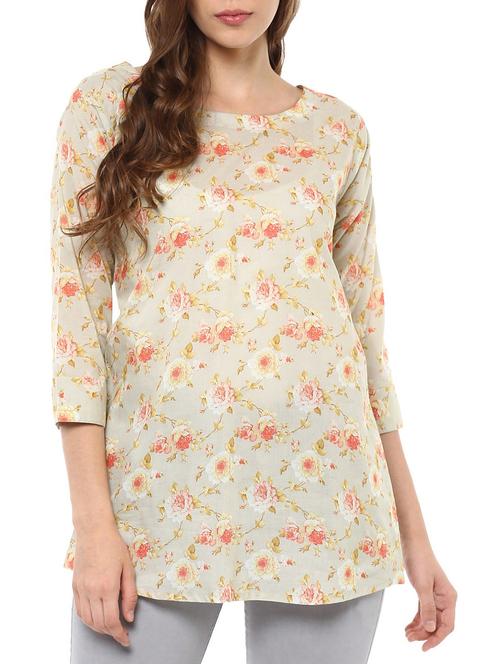 beige printed cotton tunic - 14846012 - Very Small Image - 1
