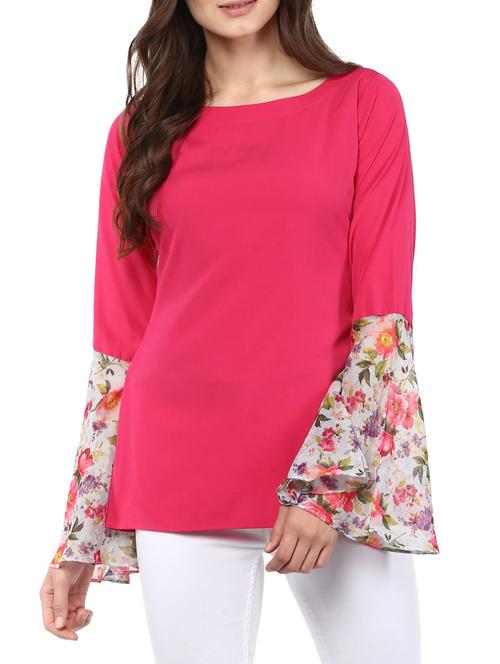 pink printed crepe top - 14846042 - Very Small Image - 1