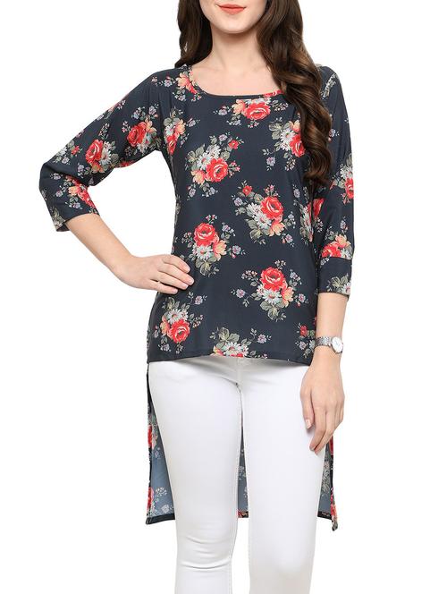 navy blue floral high low tunic - 14846050 - Very Small Image - 1