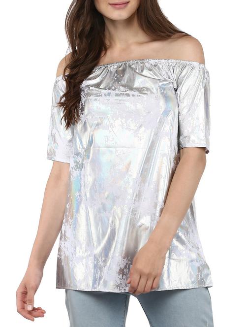silver solid off shoulder tunic - 14846124 - Very Small Image - 1
