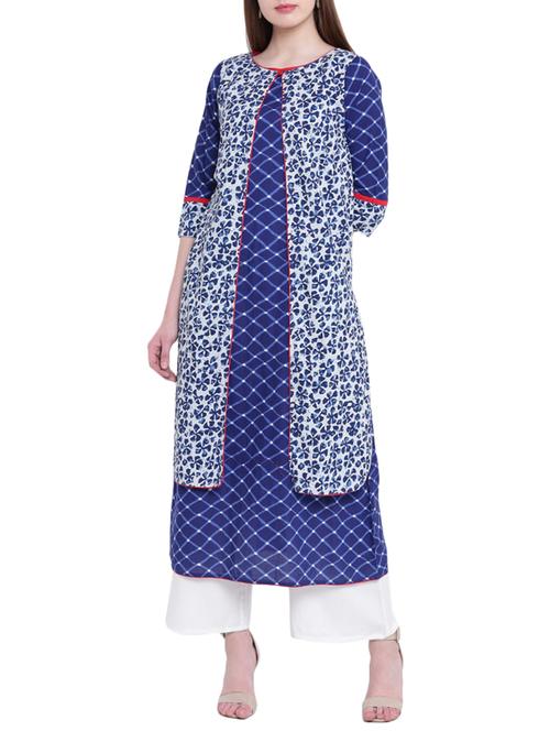 indigo cotton layered kurta - 14846143 - Very Small Image - 1