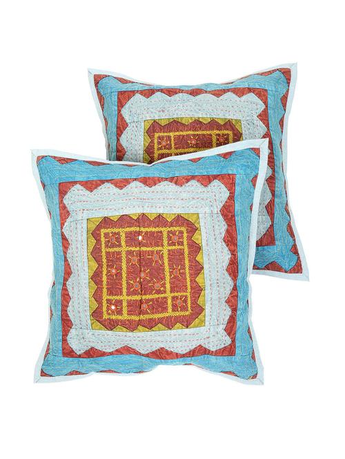 ethnic pattern 16 x 16 inches cotton flap closure kantha work set of 2 cushion cover by rajrang - 14847756 - Very Small Image - 1