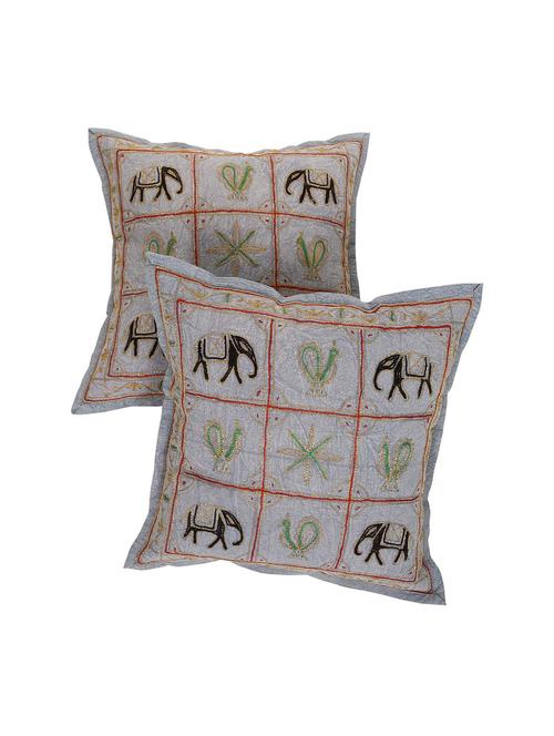 ethnic pattern 16 x 16 inches cotton flap closure embroidered set of 2 cushion cover by rajrang - 14847758 - Very Small Image - 1