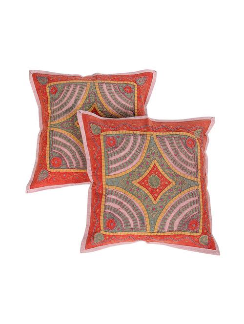 ethnic pattern 16 x 16 inches cotton flap closure embroidered set of 2 cushion cover by rajrang - 14847765 - Very Small Image - 1