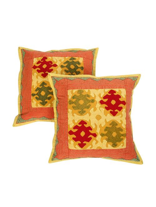 ethnic pattern 17 x 17 inches cotton flap closure kantha work set of 2 cushion cover by rajrang - 14847769 - Very Small Image - 1