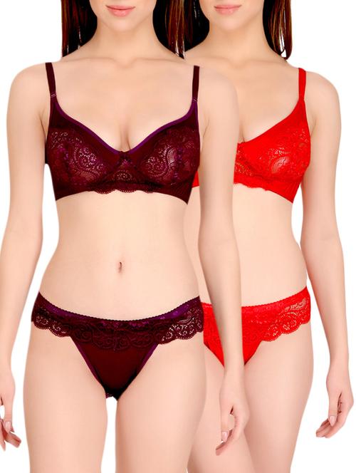set of 2 multi colored bras and panty set - 14848109 - Very Small Image - 1