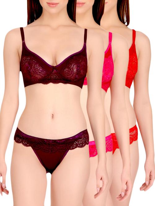 set of 3 multi colored bras and panty set - 14848112 - Very Small Image - 1
