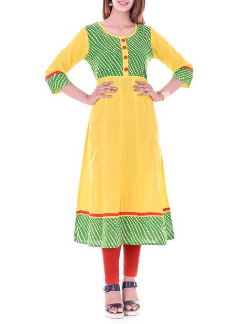 yellow cotton anarkali kurta - 14848178 - Very Small Image - 1