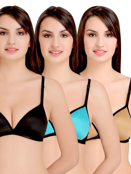 set of 3 multi colored plunge bra - 14848199 - Very Small Image - 1