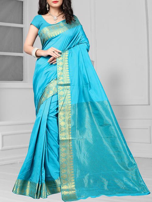sky blue art silk bordered saree with blouse - 14848275 - Very Small Image - 1