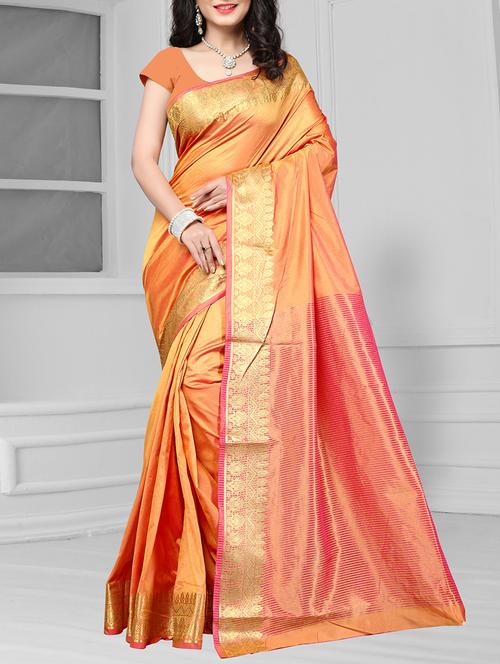 peach art silk bordered saree with blouse - 14848311 - Very Small Image - 1