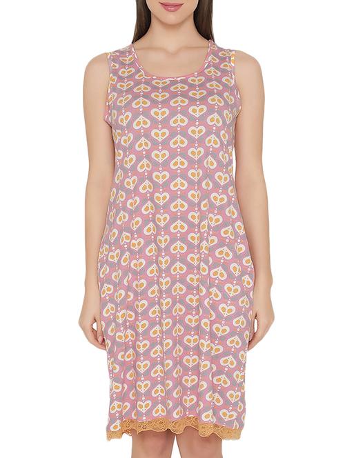 pink printed cotton blend nighty - 14849598 - Very Small Image - 1