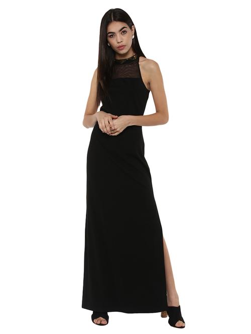 choker neck mesh panel maxi dress - 14850161 - Very Small Image - 1