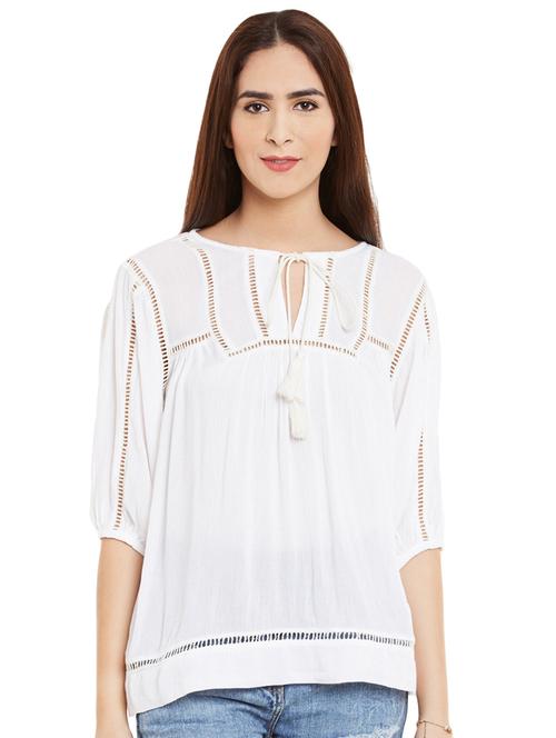 miway white lace solid viscose top - 14852536 - Very Small Image - 1