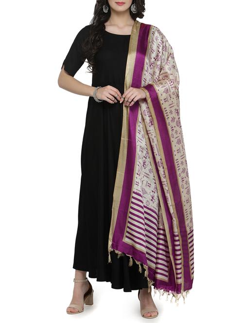 purple art silk dupatta - 14852809 - Very Small Image - 1