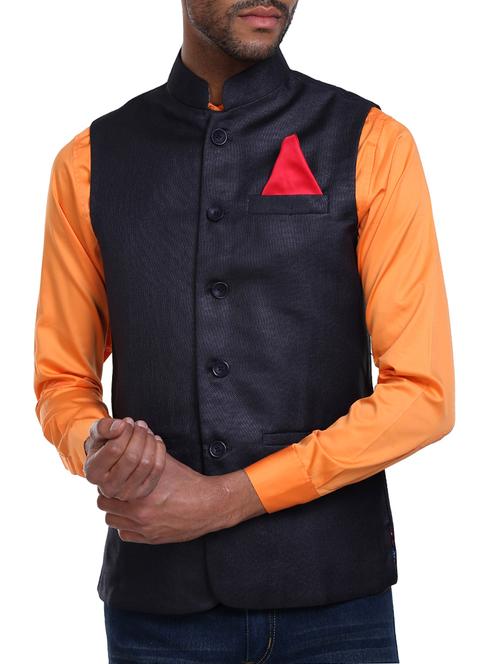 dark blue cotton nehru jacket - 14852995 - Very Small Image - 1