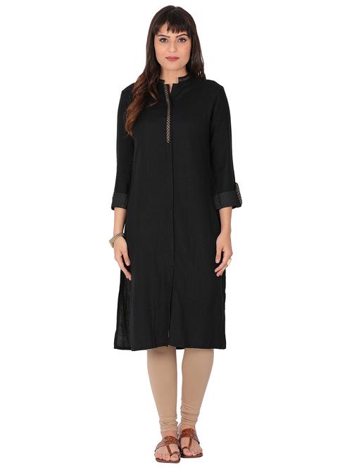 black viscose straight kurta - 14853851 - Very Small Image - 1