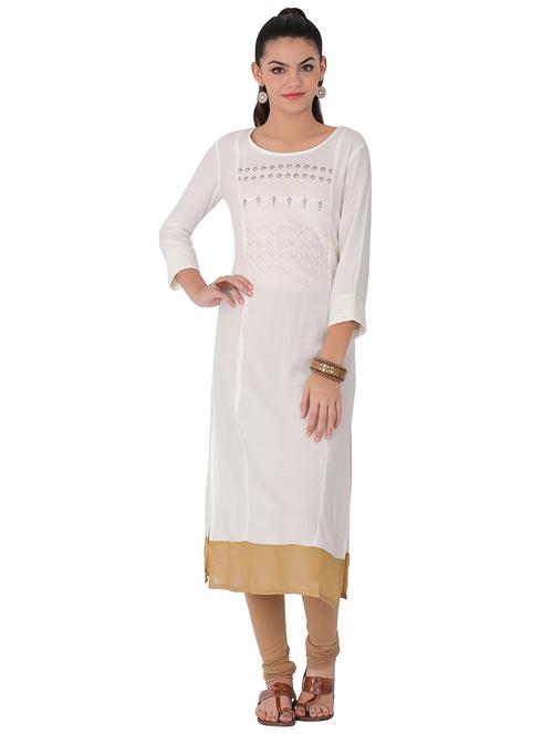 white rayon straight kurta - 14853863 - Very Small Image - 1