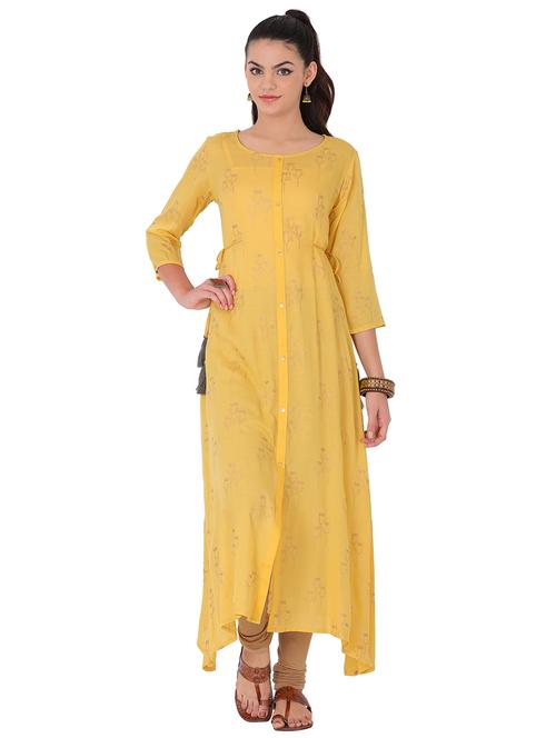 yellow rayon aline kurta - 14853885 - Very Small Image - 1