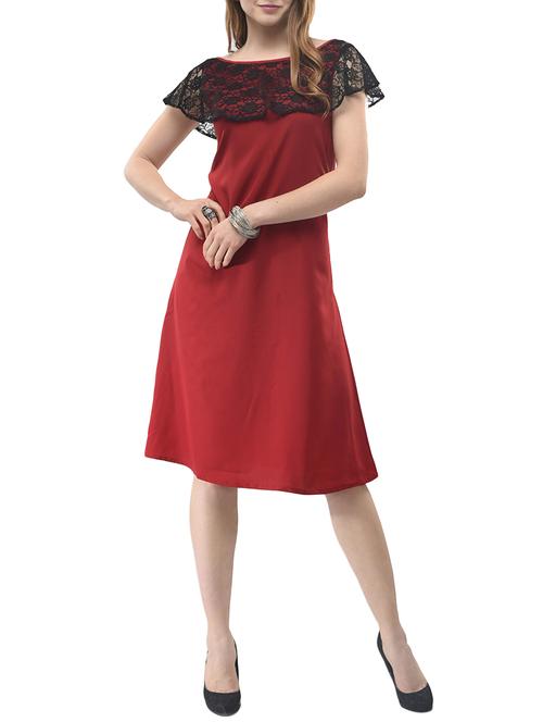 maroon solid a-line dress - 14854708 - Very Small Image - 1