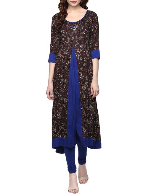 brown rayon a-line kurta - 14855087 - Very Small Image - 1