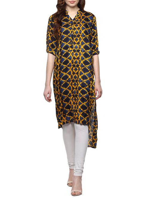 yellow rayon high-low kurta - 14855088 - Very Small Image - 1