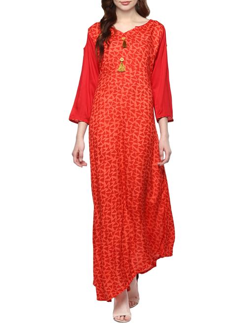 orange rayon asymmetric kurta - 14855090 - Very Small Image - 1