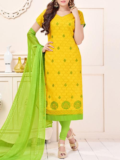yellow cotton unstitched suit - 14855113 - Very Small Image - 1