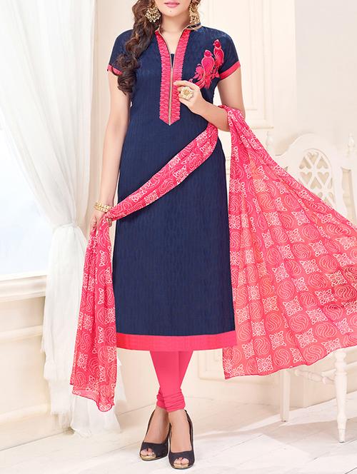 embroidered unstitched churidaar suit - 14855116 - Very Small Image - 1