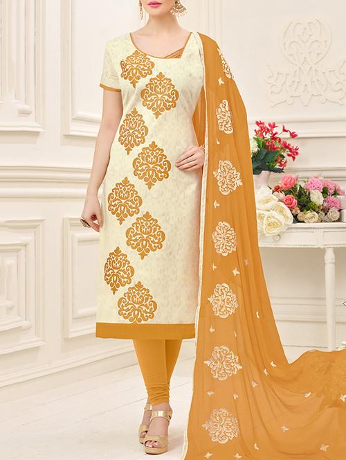embroidered unstitched churidaar suit - 14855119 - Very Small Image - 1