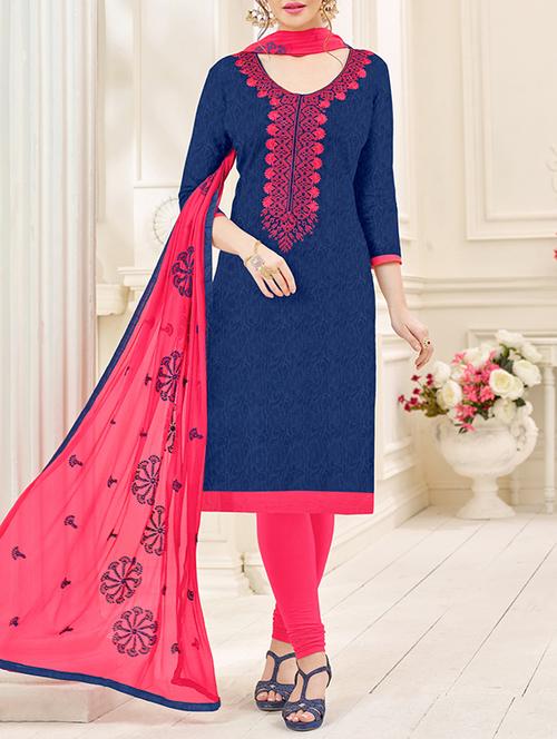 embroidered unstitched churidaar suit - 14855130 - Very Small Image - 1