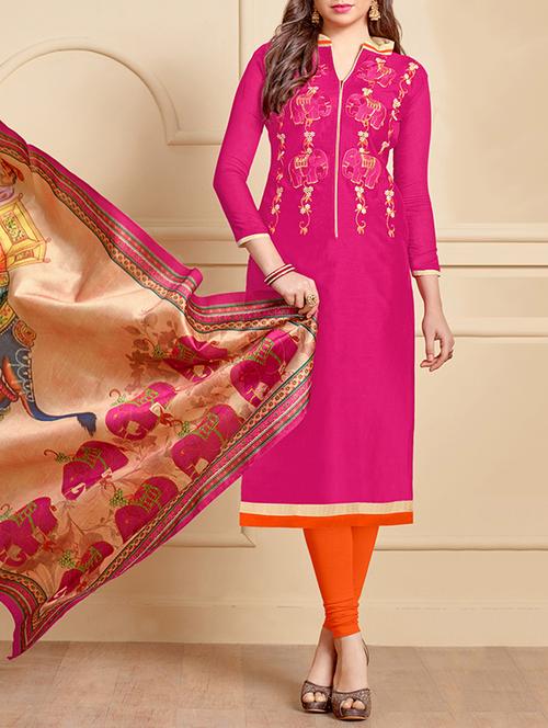 pink chanderi cotton unstitched suit - 14855136 - Very Small Image - 1