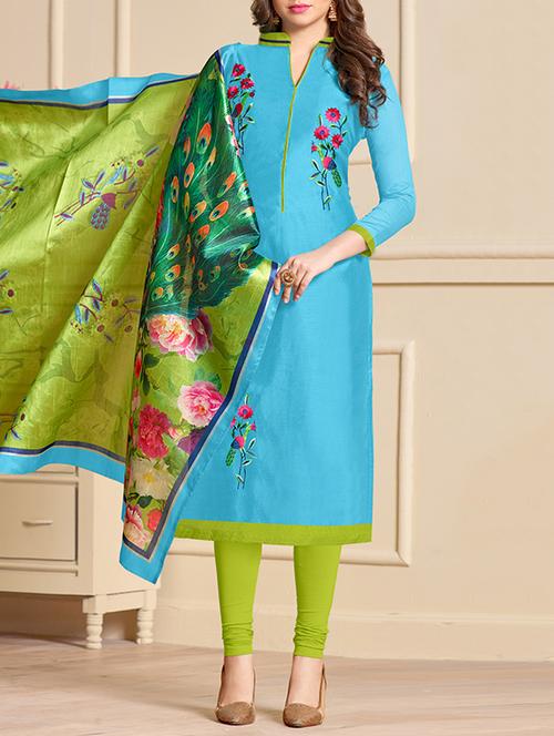 embroidered unstitched churidaar suit - 14855138 - Very Small Image - 1