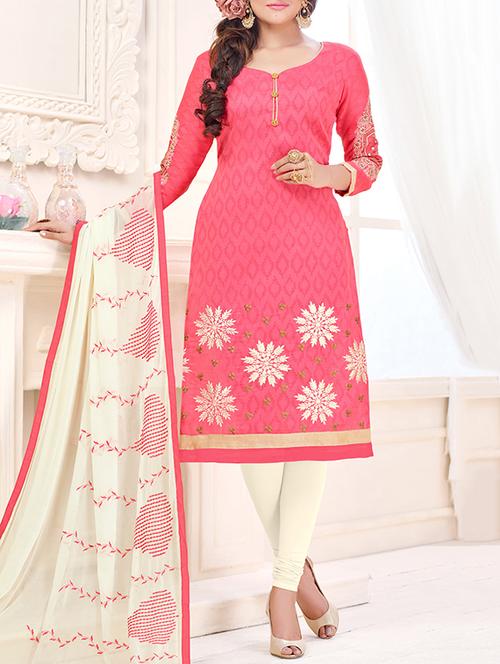 pink cotton unstitched suit - 14855142 - Very Small Image - 1