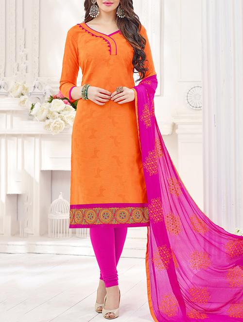 orange cotton unstitched suit - 14855158 - Very Small Image - 1