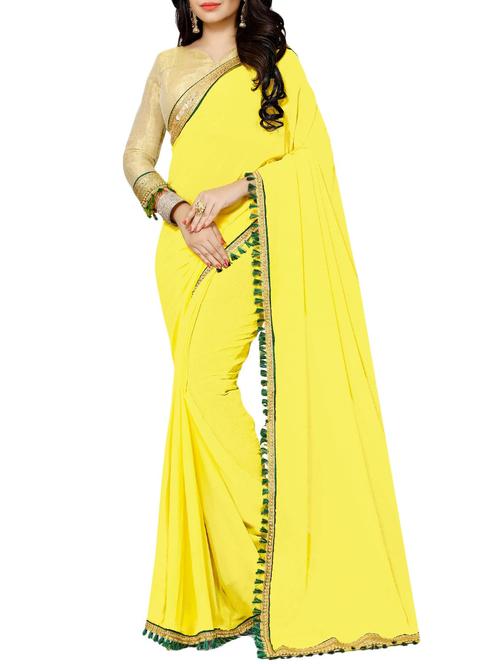yellow georgette bordered saree with blouse - 14857448 - Very Small Image - 1